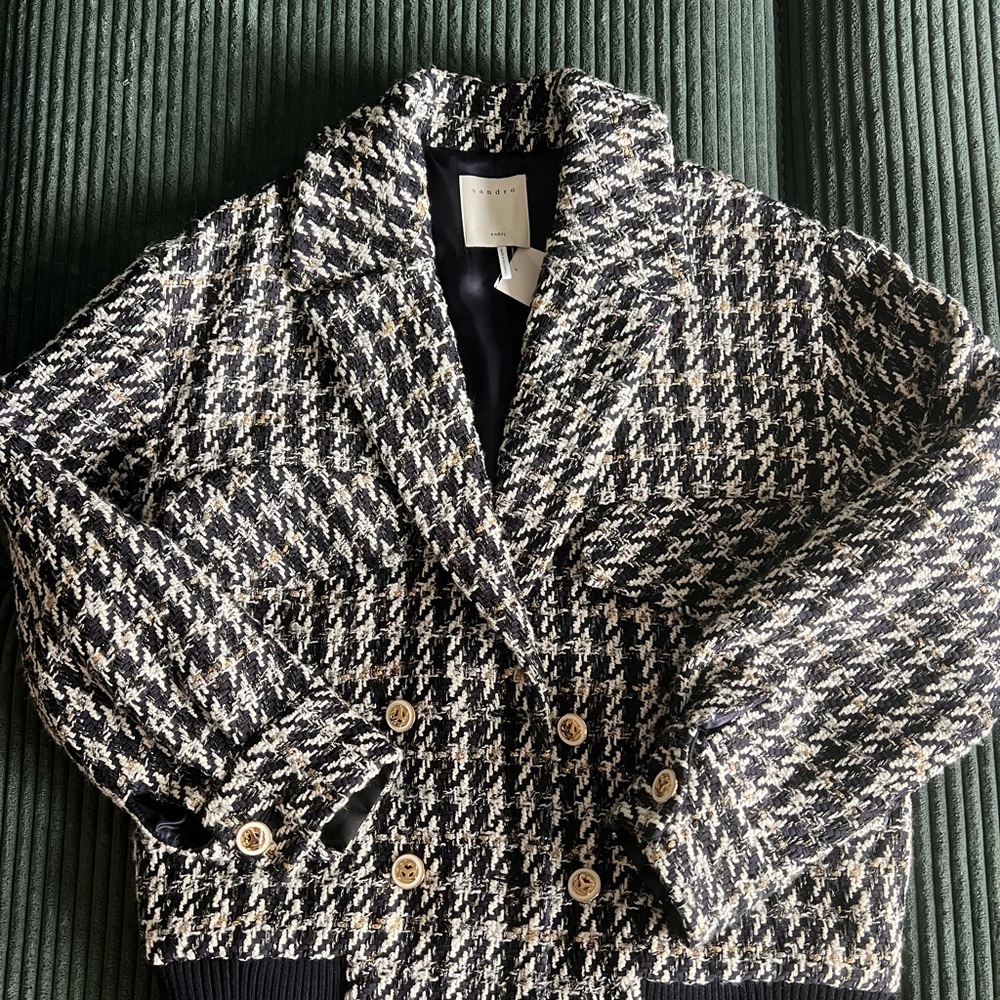 Sandro Women's Black and White Tweed Jacket